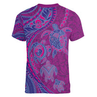 Hawaiian Turtles and Polynesian Art Tattoo Women V-Neck T-Shirt Cerise LT03 - Polynesian Pride