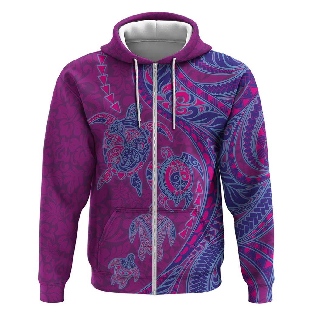 Hawaiian Turtles and Polynesian Art Tattoo Zip Hoodie Cerise