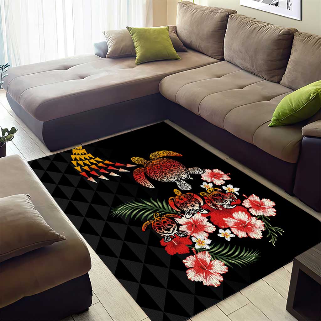 Hawaiian Hibiscus Turtle and Tropical Flower Area Rug Dynamic Vibe
