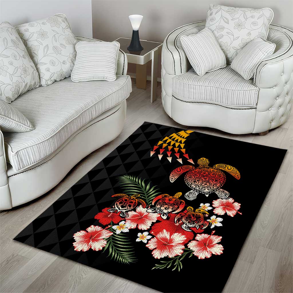 Hawaiian Hibiscus Turtle and Tropical Flower Area Rug Dynamic Vibe