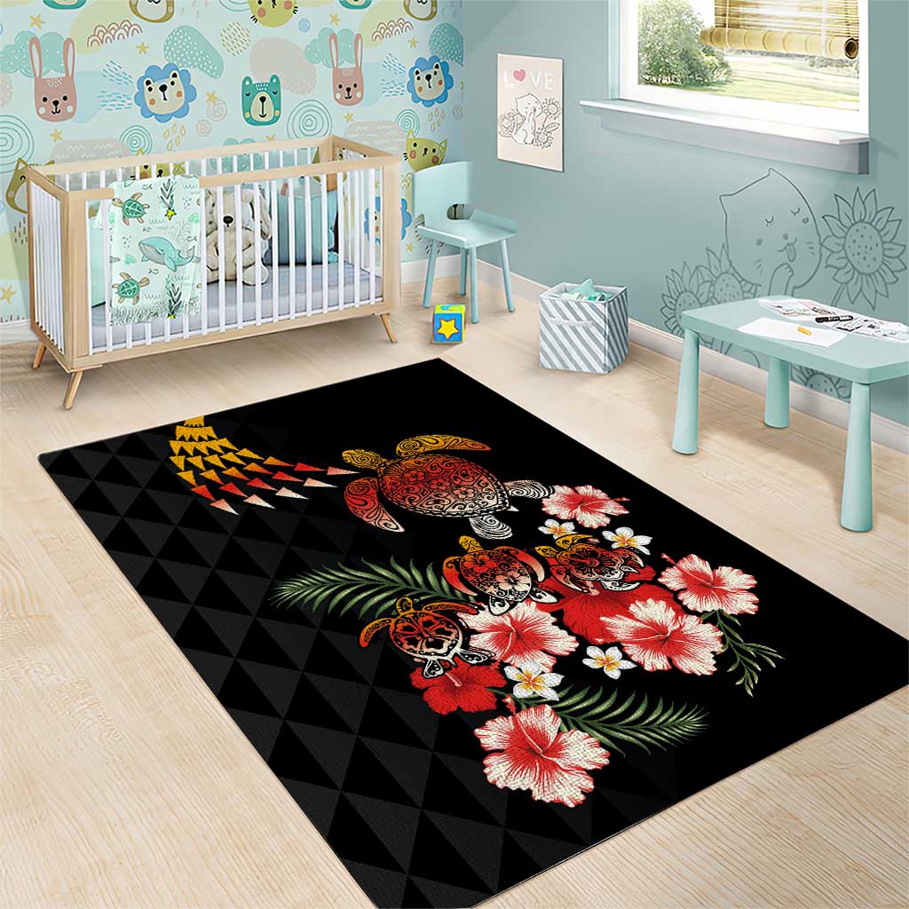 Hawaiian Hibiscus Turtle and Tropical Flower Area Rug Dynamic Vibe
