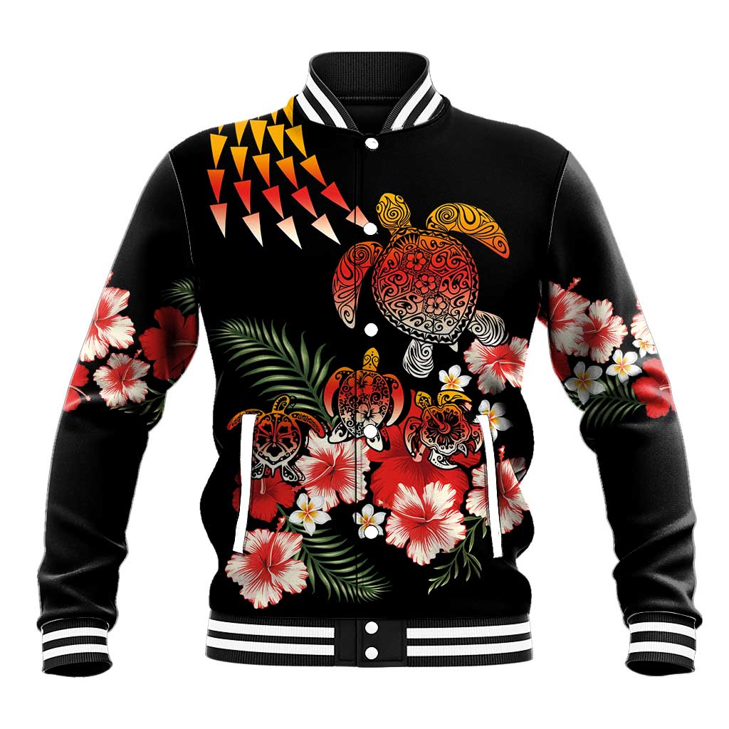 Hawaiian Hibiscus Turtle and Tropical Flower Baseball Jacket Dynamic Vibe