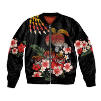 Hawaiian Hibiscus Turtle and Tropical Flower Bomber Jacket Dynamic Vibe LT03 Unisex Black - Polynesian Pride