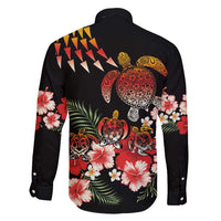 Hawaiian Hibiscus Turtle and Tropical Flower Family Matching Long Sleeve Bodycon Dress and Hawaiian Shirt Dynamic Vibe