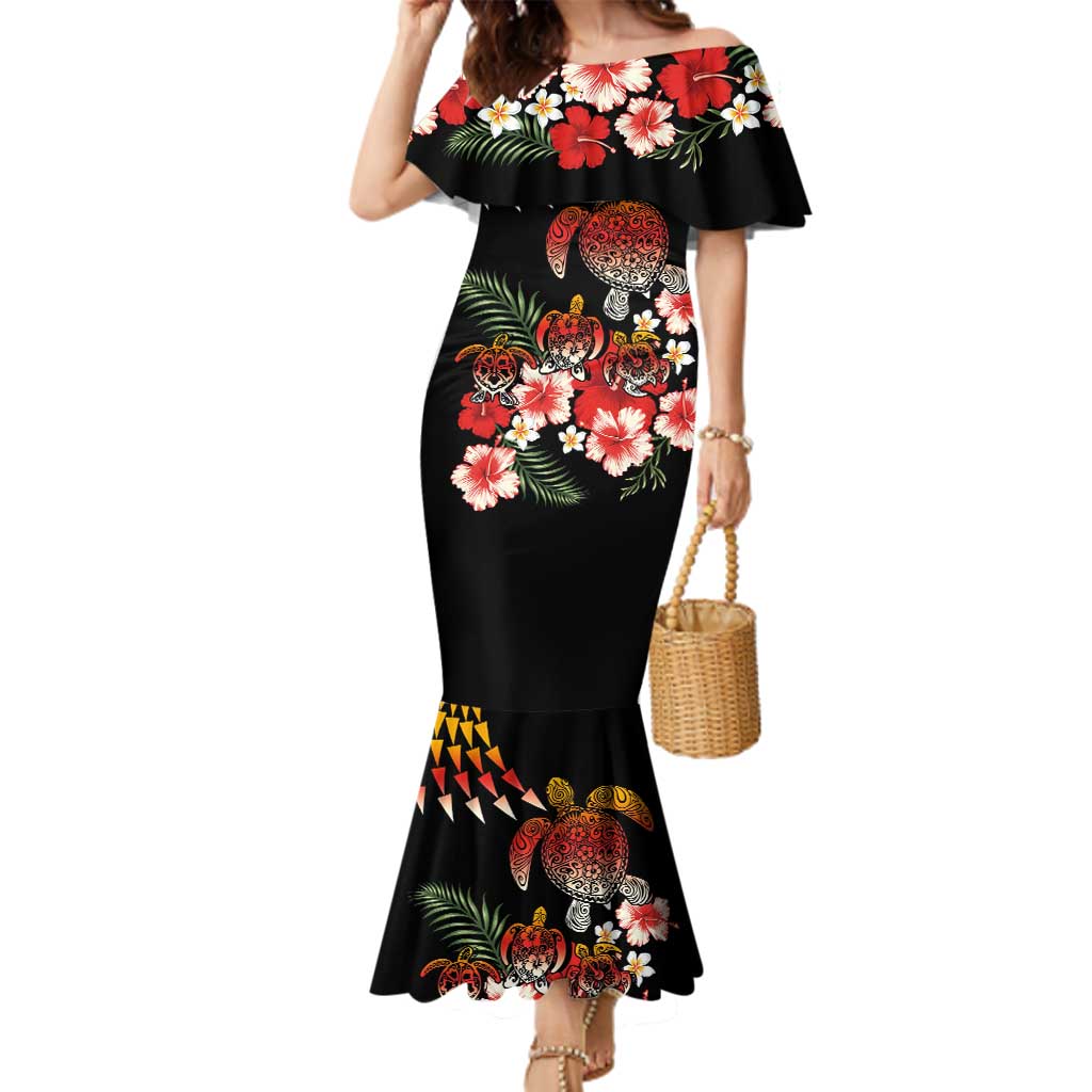 Hawaiian Hibiscus Turtle and Tropical Flower Family Matching Mermaid Dress and Hawaiian Shirt Dynamic Vibe