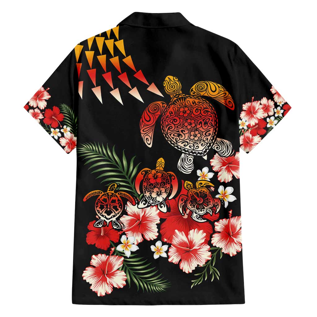 Hawaiian Hibiscus Turtle and Tropical Flower Family Matching Off Shoulder Short Dress and Hawaiian Shirt Dynamic Vibe