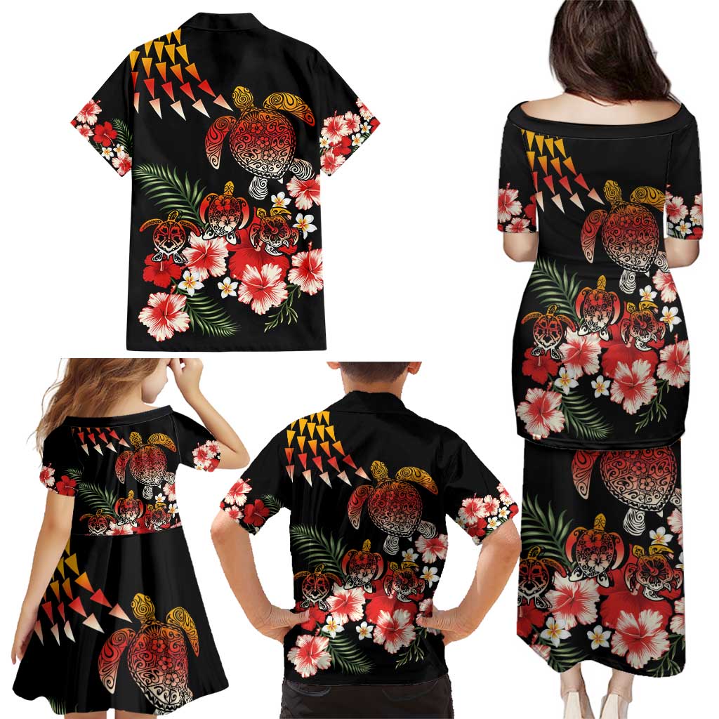 Hawaiian Hibiscus Turtle and Tropical Flower Family Matching Puletasi and Hawaiian Shirt Dynamic Vibe LT03 - Polynesian Pride