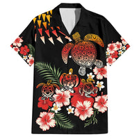 Hawaiian Hibiscus Turtle and Tropical Flower Family Matching Puletasi and Hawaiian Shirt Dynamic Vibe LT03 Dad's Shirt - Short Sleeve Black - Polynesian Pride