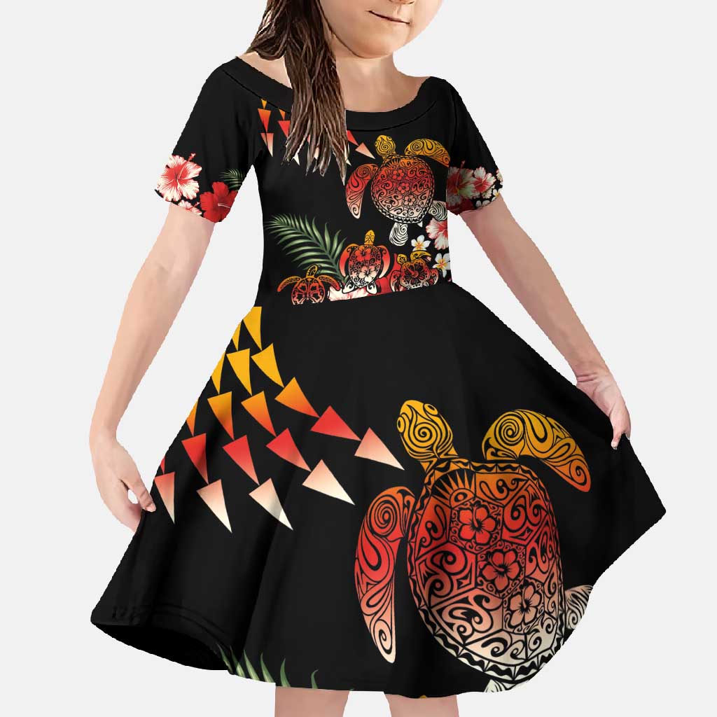 Hawaiian Hibiscus Turtle and Tropical Flower Family Matching Short Sleeve Bodycon Dress and Hawaiian Shirt Dynamic Vibe