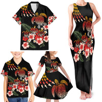 Hawaiian Hibiscus Turtle and Tropical Flower Family Matching Tank Maxi Dress and Hawaiian Shirt Dynamic Vibe