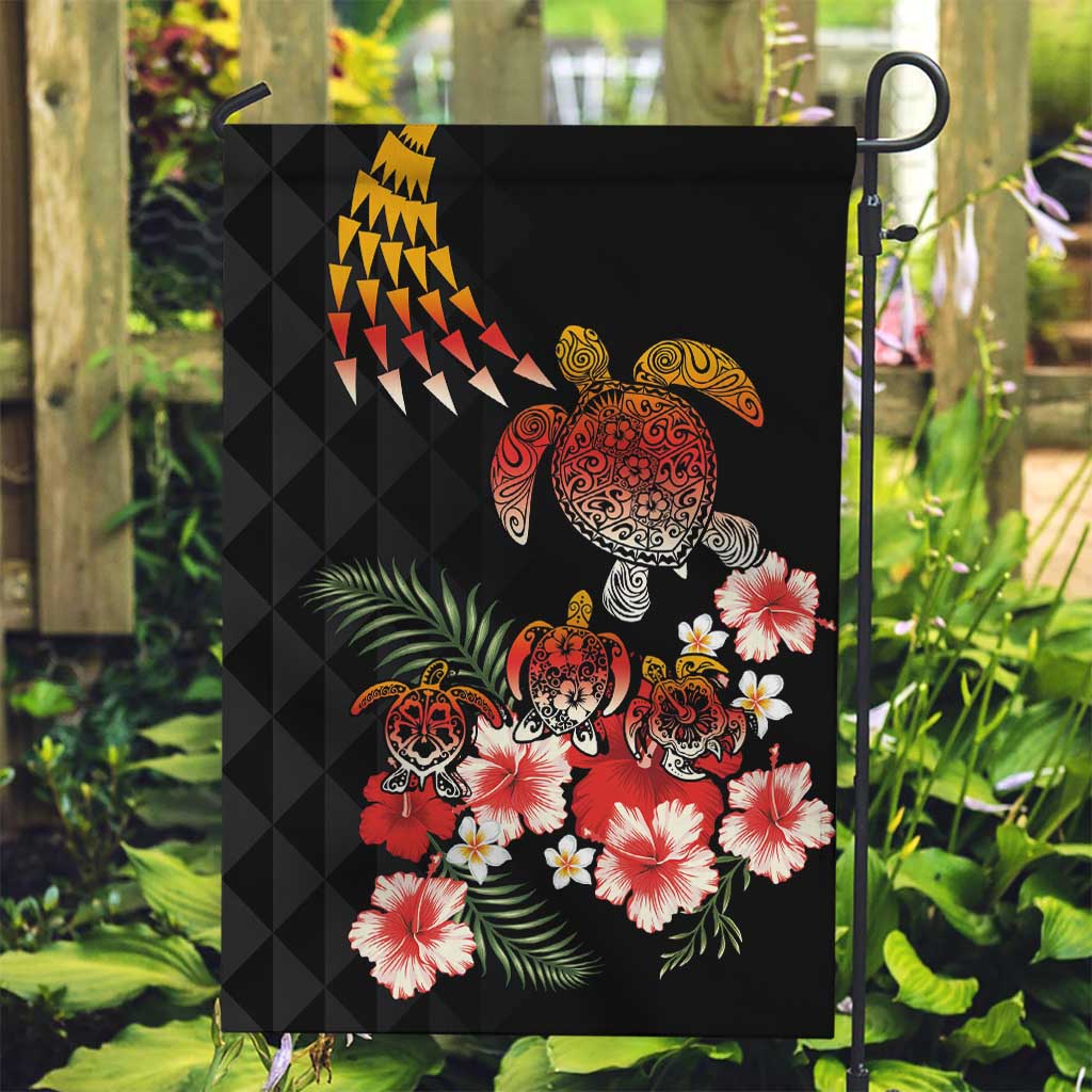 Hawaiian Hibiscus Turtle and Tropical Flower Garden Flag Dynamic Vibe LT03 Garden Flag Black - Polynesian Pride