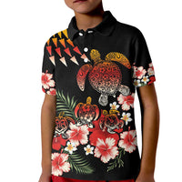 Hawaiian Hibiscus Turtle and Tropical Flower Kid Polo Shirt Dynamic Vibe