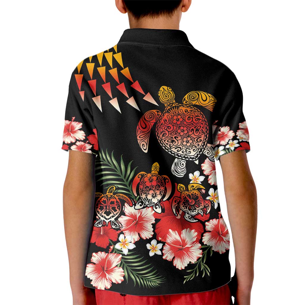 Hawaiian Hibiscus Turtle and Tropical Flower Kid Polo Shirt Dynamic Vibe