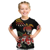 Hawaiian Hibiscus Turtle and Tropical Flower Kid T Shirt Dynamic Vibe LT03 Black - Polynesian Pride