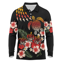 Hawaiian Hibiscus Turtle and Tropical Flower Long Sleeve Polo Shirt Dynamic Vibe