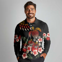 Hawaiian Hibiscus Turtle and Tropical Flower Long Sleeve Polo Shirt Dynamic Vibe