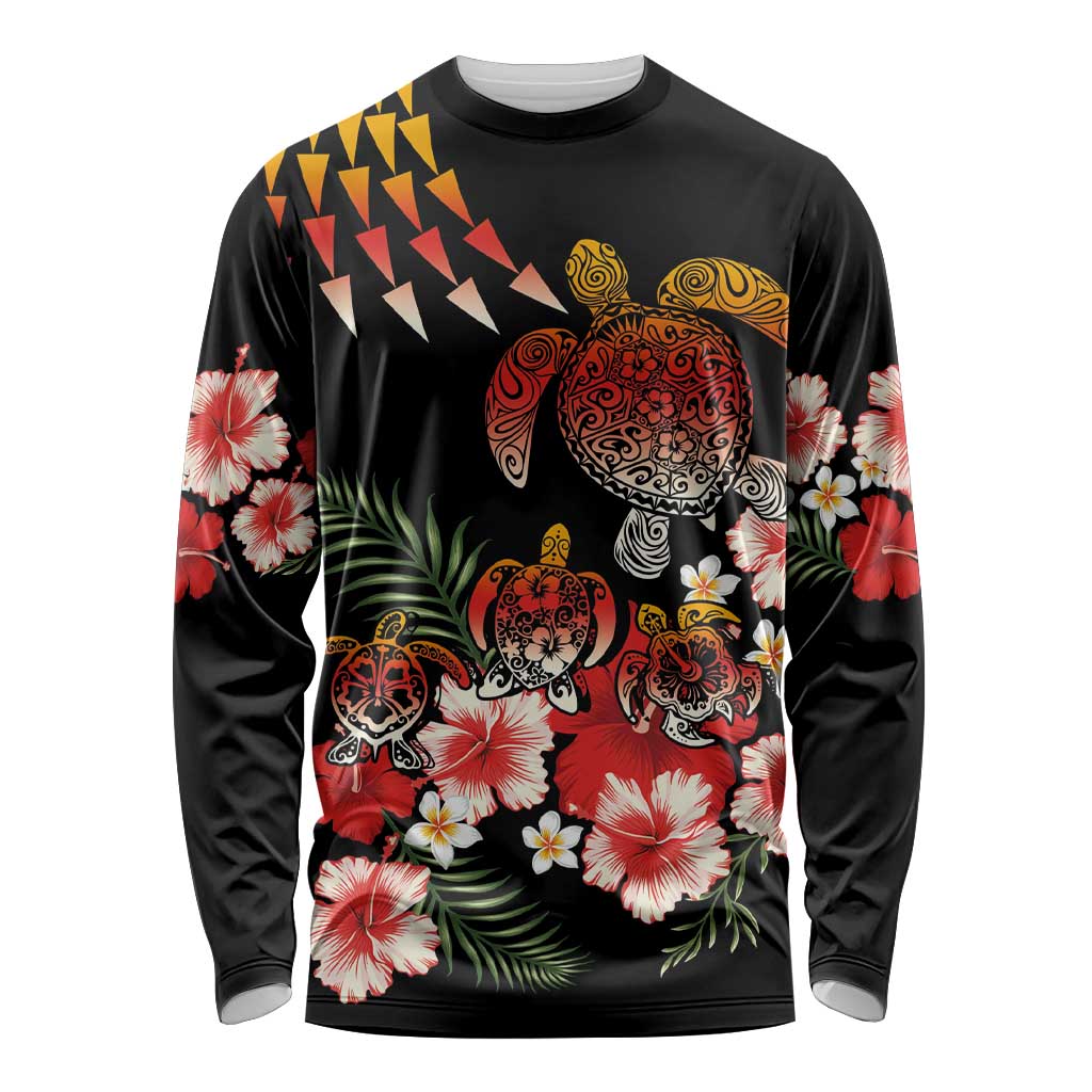 Hawaiian Hibiscus Turtle and Tropical Flower Long Sleeve Shirt Dynamic Vibe