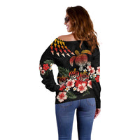 Hawaiian Hibiscus Turtle and Tropical Flower Off Shoulder Sweater Dynamic Vibe