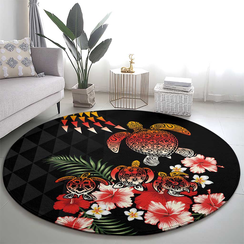 Hawaiian Hibiscus Turtle and Tropical Flower Round Carpet Dynamic Vibe LT03 - Polynesian Pride