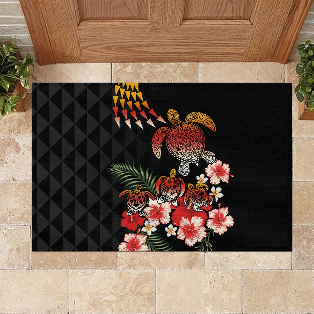 Hawaiian Hibiscus Turtle and Tropical Flower Rubber Doormat Dynamic Vibe