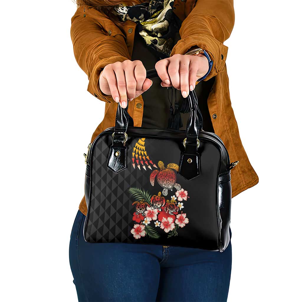 Hawaiian Hibiscus Turtle and Tropical Flower Shoulder Handbag Dynamic Vibe LT03 One Size Black - Polynesian Pride