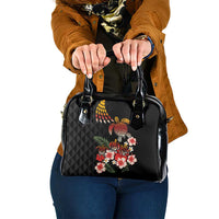 Hawaiian Hibiscus Turtle and Tropical Flower Shoulder Handbag Dynamic Vibe LT03 One Size Black - Polynesian Pride