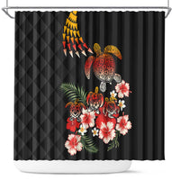Hawaiian Hibiscus Turtle and Tropical Flower Shower Curtain Dynamic Vibe LT03 Black - Polynesian Pride
