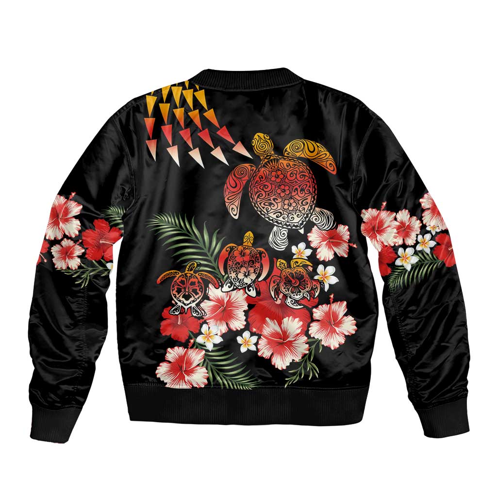Hawaiian Hibiscus Turtle and Tropical Flower Sleeve Zip Bomber Jacket Dynamic Vibe LT03 - Polynesian Pride