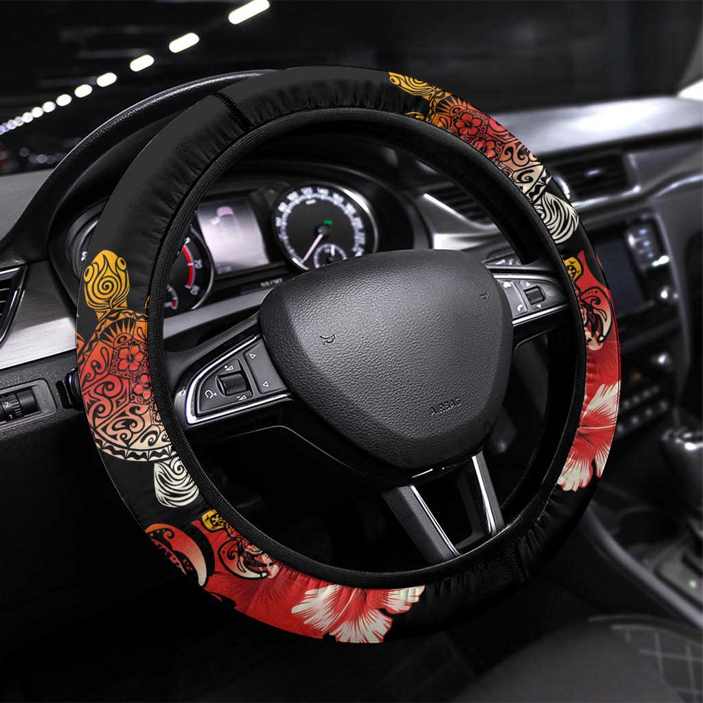 Hawaiian Hibiscus Turtle and Tropical Flower Steering Wheel Cover Dynamic Vibe
