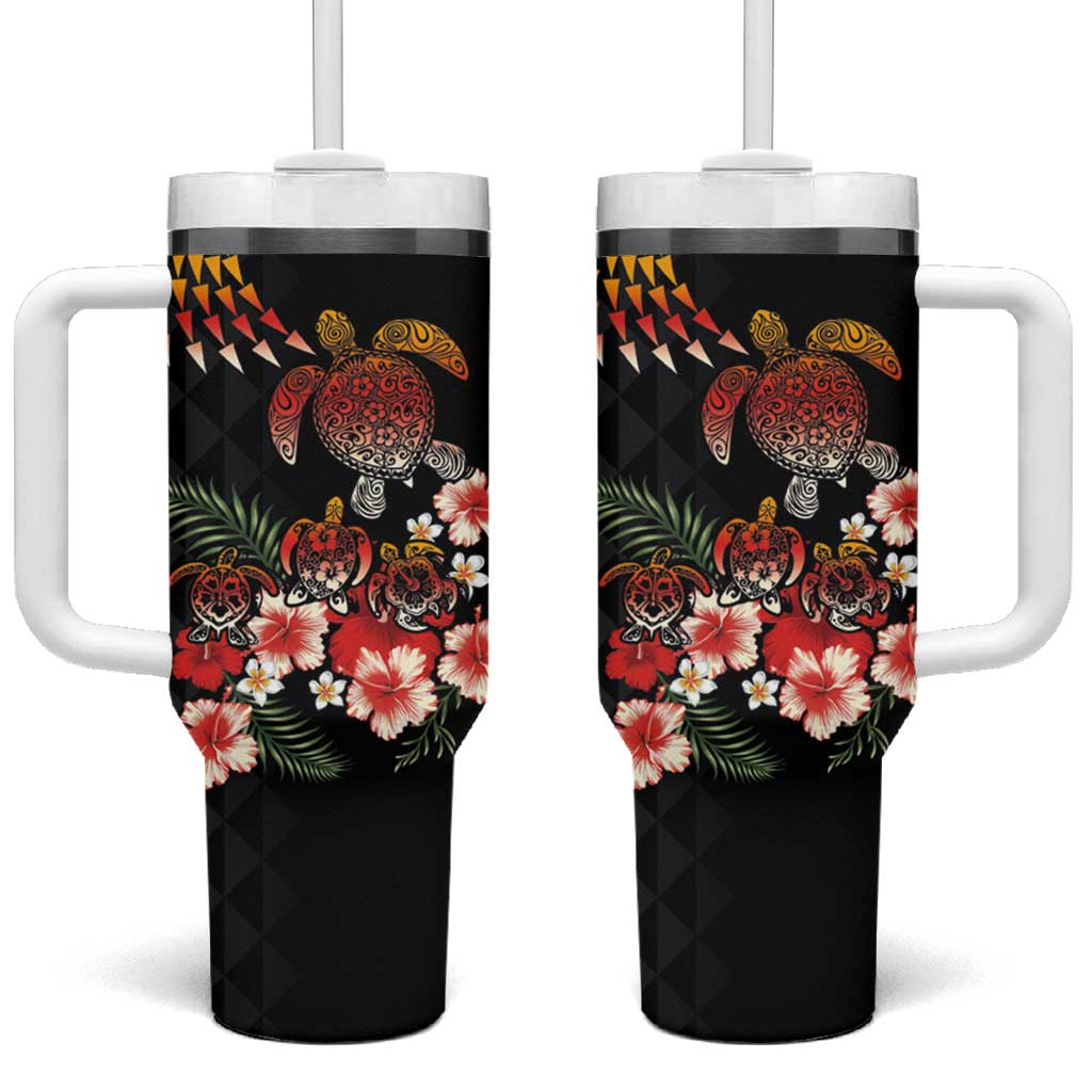 Hawaiian Hibiscus Turtle and Tropical Flower Tumbler With Handle Dynamic Vibe