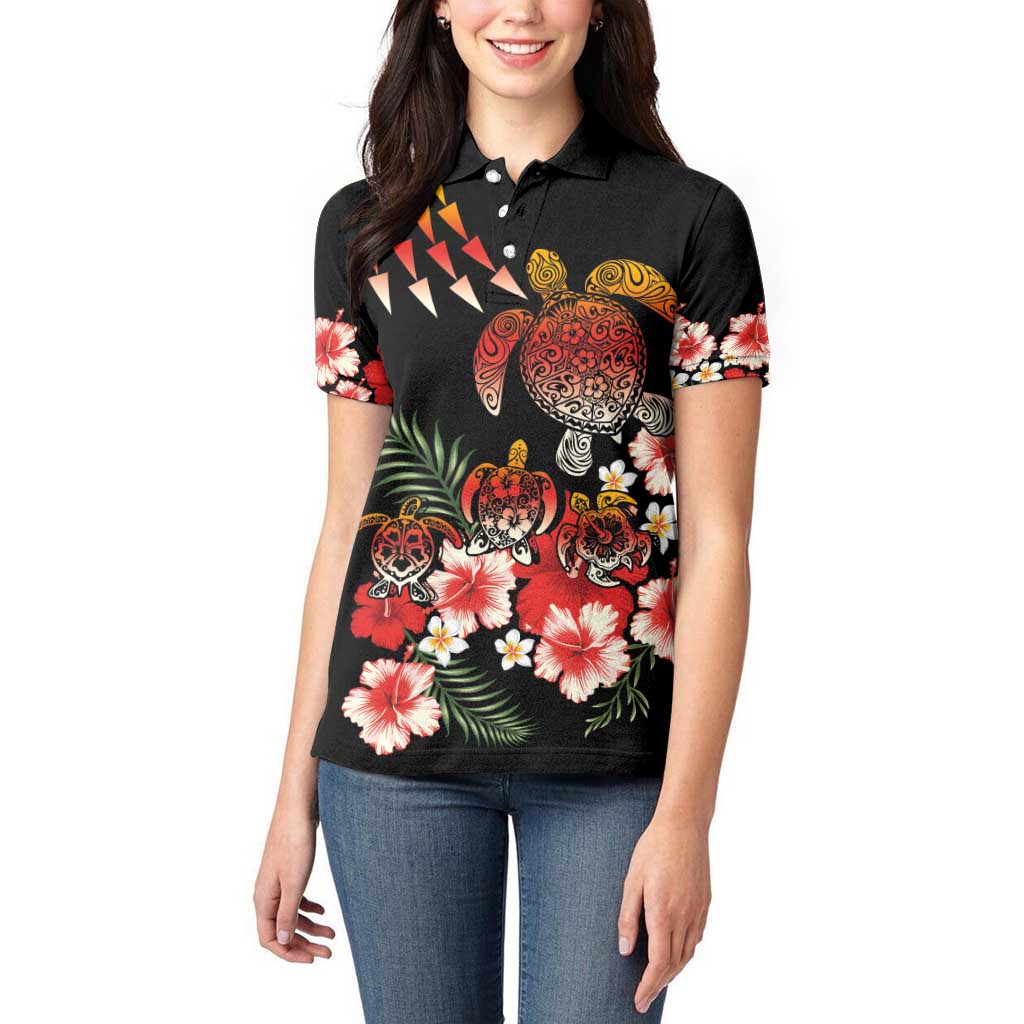 Hawaiian Hibiscus Turtle and Tropical Flower Women Polo Shirt Dynamic Vibe