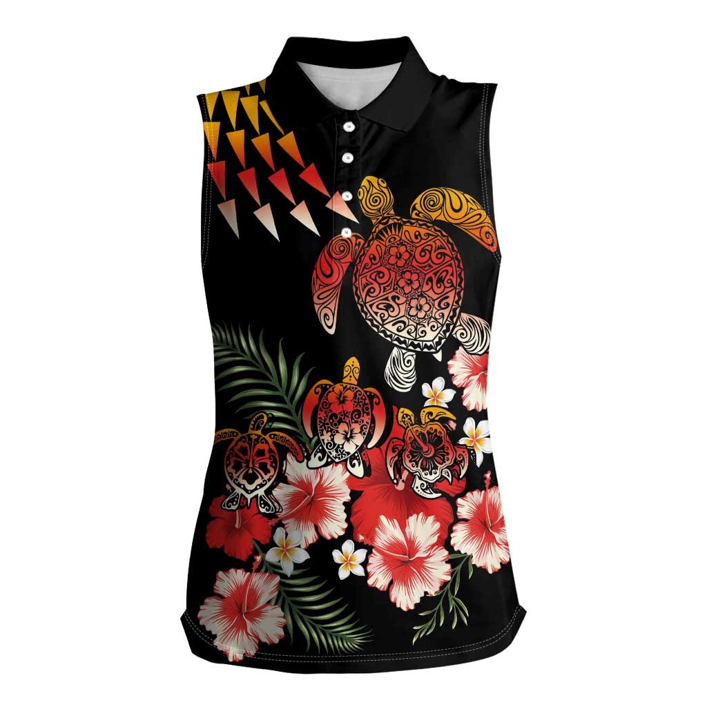 Hawaiian Hibiscus Turtle and Tropical Flower Women Sleeveless Polo Shirt Dynamic Vibe