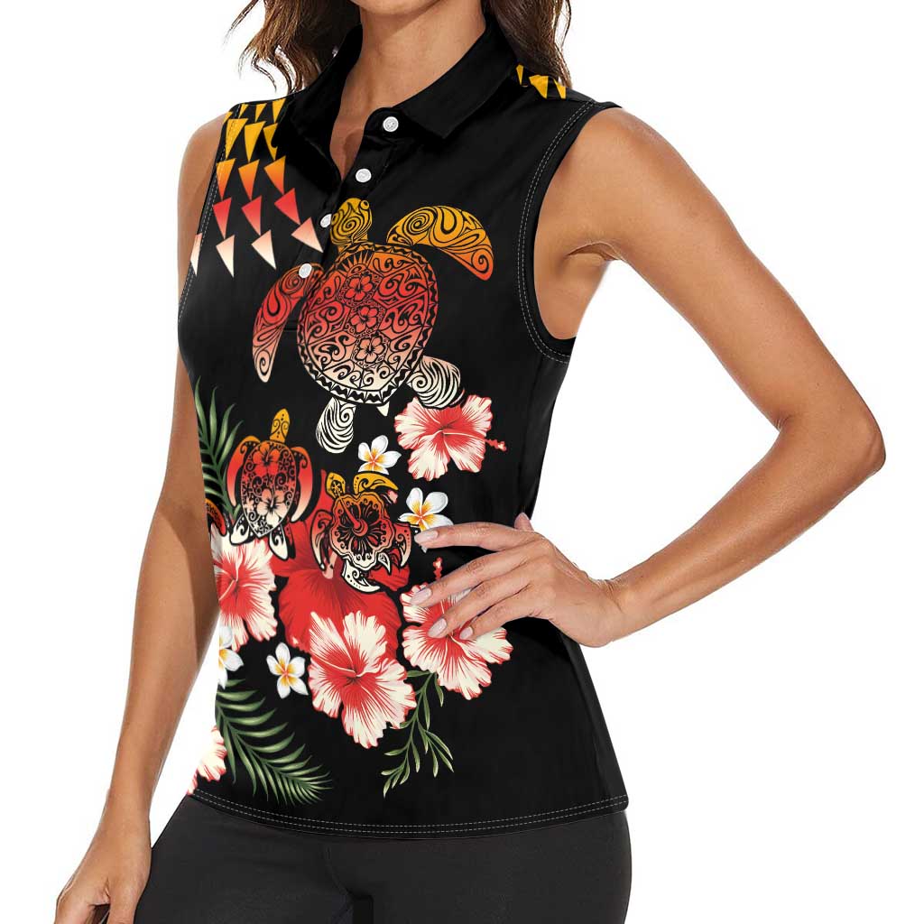 Hawaiian Hibiscus Turtle and Tropical Flower Women Sleeveless Polo Shirt Dynamic Vibe