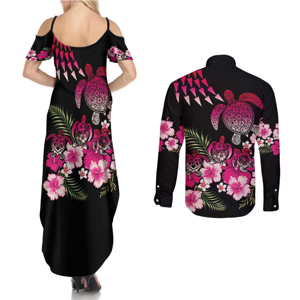 Hawaiian Hibiscus Turtle and Tropical Flower Couples Matching Summer Maxi Dress and Long Sleeve Button Shirt Sweet Vibe