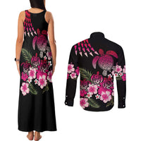 Hawaiian Hibiscus Turtle and Tropical Flower Couples Matching Tank Maxi Dress and Long Sleeve Button Shirt Sweet Vibe