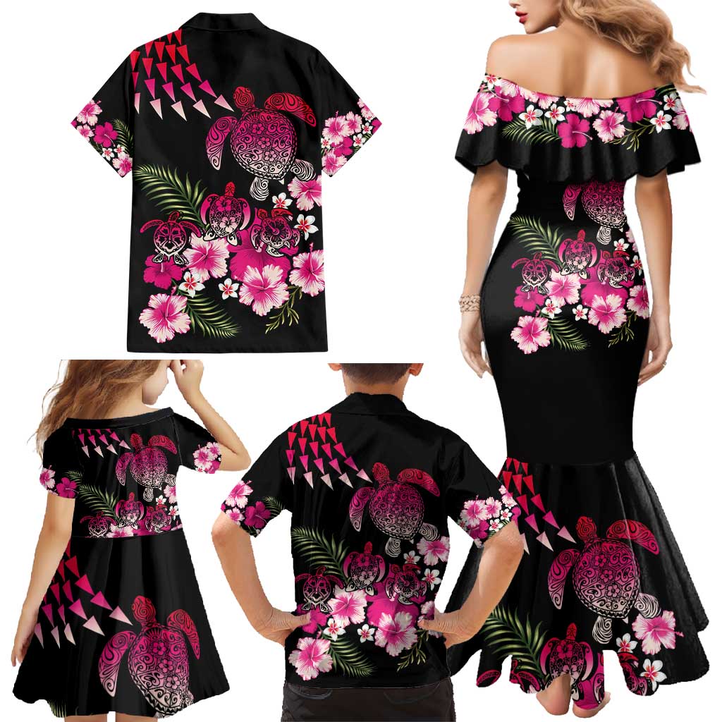 Hawaiian Hibiscus Turtle and Tropical Flower Family Matching Mermaid Dress and Hawaiian Shirt Sweet Vibe