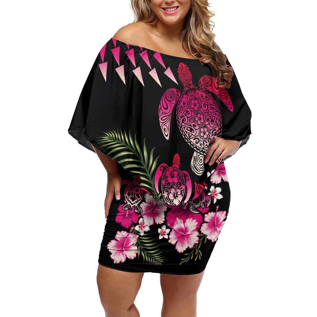 Hawaiian Hibiscus Turtle and Tropical Flower Family Matching Off Shoulder Short Dress and Hawaiian Shirt Sweet Vibe