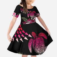Hawaiian Hibiscus Turtle and Tropical Flower Family Matching Puletasi and Hawaiian Shirt Sweet Vibe LT03 Daughter's Dress Black - Polynesian Pride