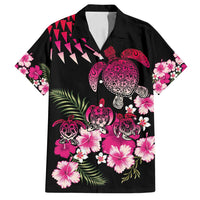 Hawaiian Hibiscus Turtle and Tropical Flower Family Matching Puletasi and Hawaiian Shirt Sweet Vibe LT03 Dad's Shirt - Short Sleeve Black - Polynesian Pride