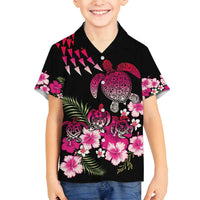 Hawaiian Hibiscus Turtle and Tropical Flower Family Matching Puletasi and Hawaiian Shirt Sweet Vibe LT03 Son's Shirt Black - Polynesian Pride