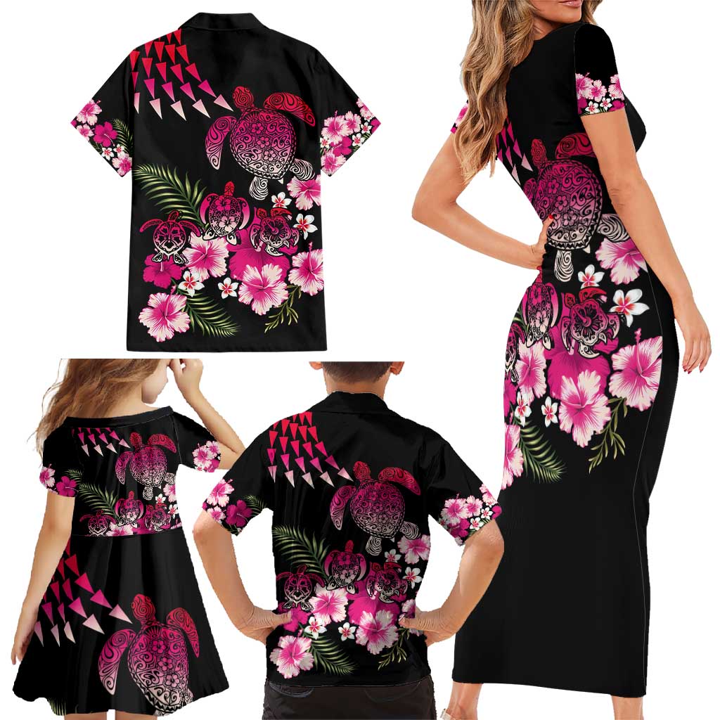 Hawaiian Hibiscus Turtle and Tropical Flower Family Matching Short Sleeve Bodycon Dress and Hawaiian Shirt Sweet Vibe