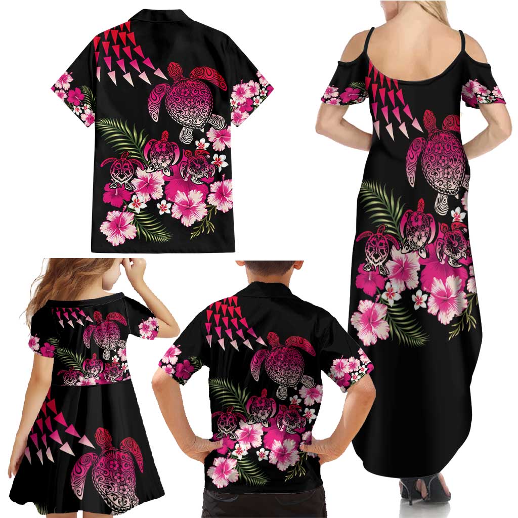 Hawaiian Hibiscus Turtle and Tropical Flower Family Matching Summer Maxi Dress and Hawaiian Shirt Sweet Vibe