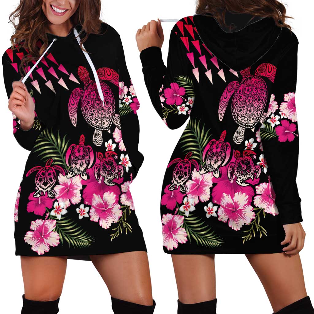 Hawaiian Hibiscus Turtle and Tropical Flower Hoodie Dress Sweet Vibe