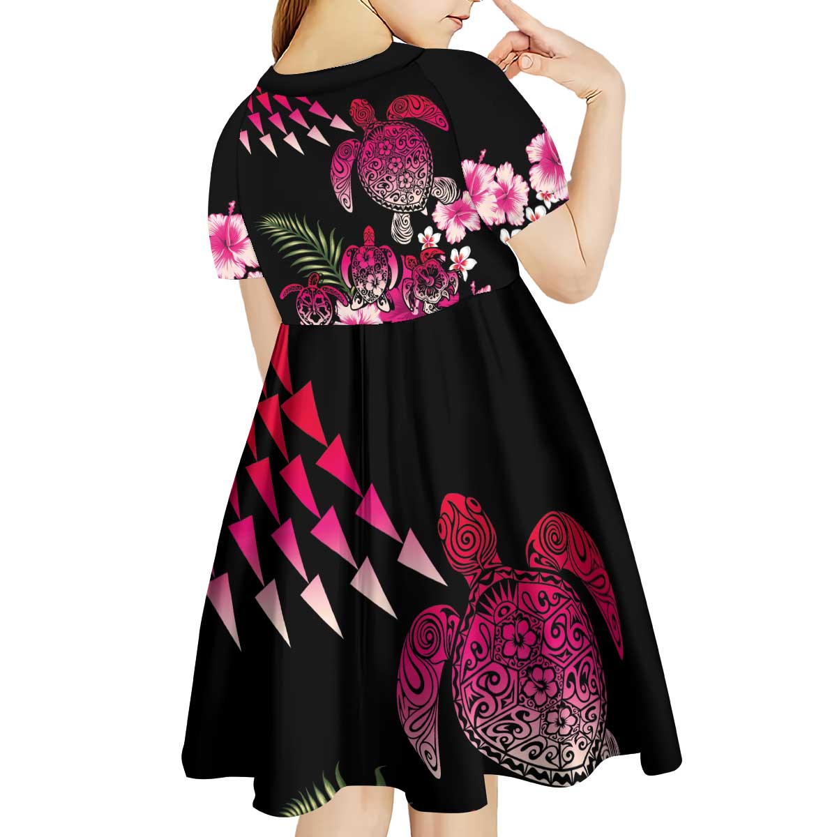 Hawaiian Hibiscus Turtle and Tropical Flower Kid Short Sleeve Dress Sweet Vibe