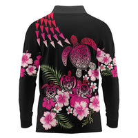 Hawaiian Hibiscus Turtle and Tropical Flower Long Sleeve Polo Shirt Sweet Vibe
