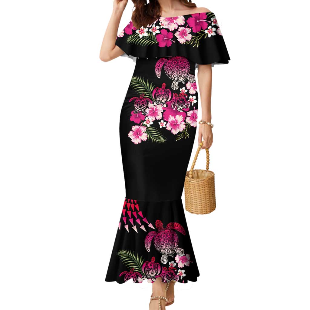 Hawaiian Hibiscus Turtle and Tropical Flower Mermaid Dress Sweet Vibe