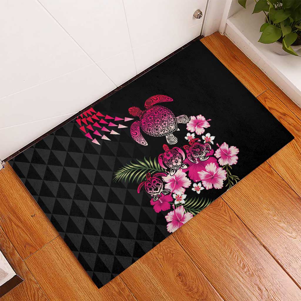 Hawaiian Hibiscus Turtle and Tropical Flower Rubber Doormat Sweet Vibe