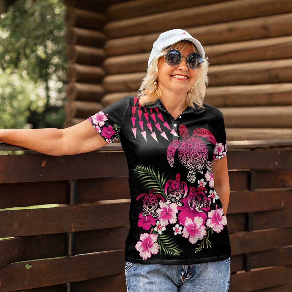 Hawaiian Hibiscus Turtle and Tropical Flower Women Polo Shirt Sweet Vibe