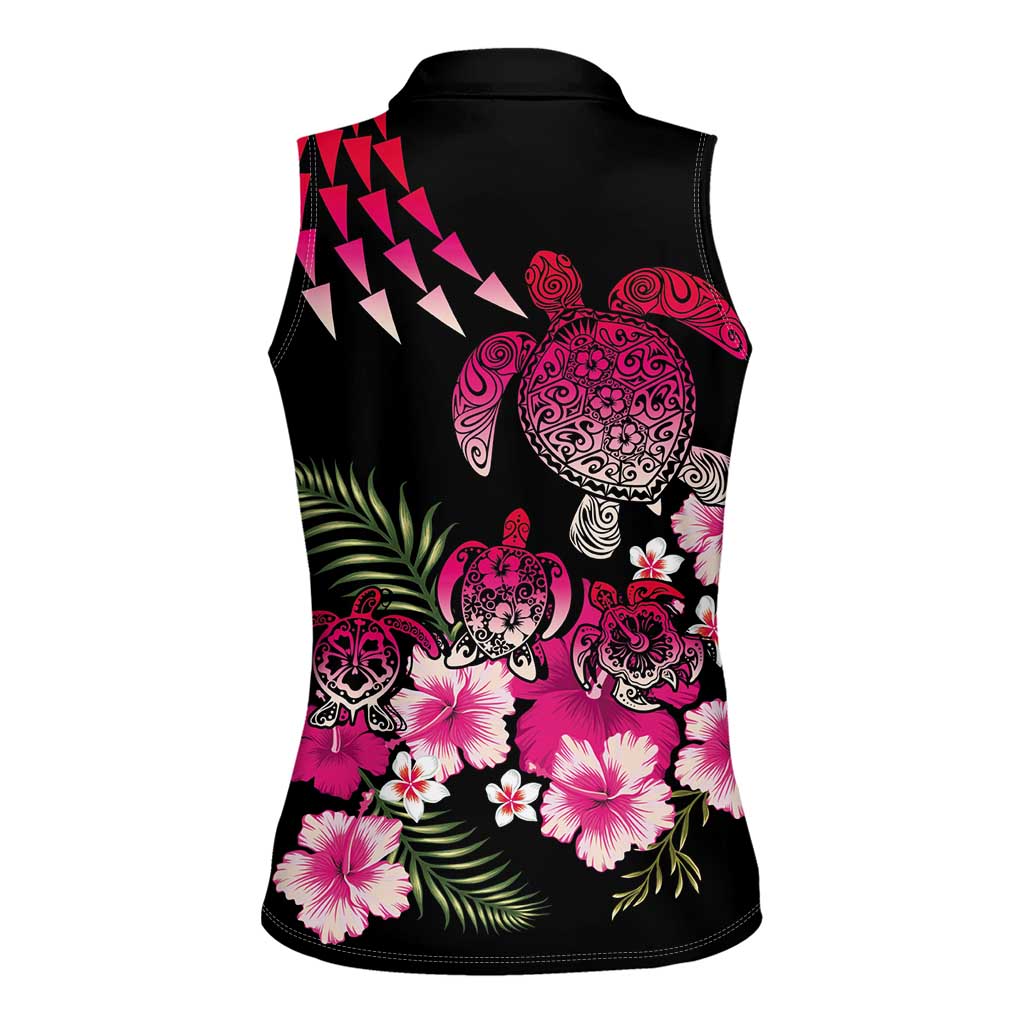 Hawaiian Hibiscus Turtle and Tropical Flower Women Sleeveless Polo Shirt Sweet Vibe