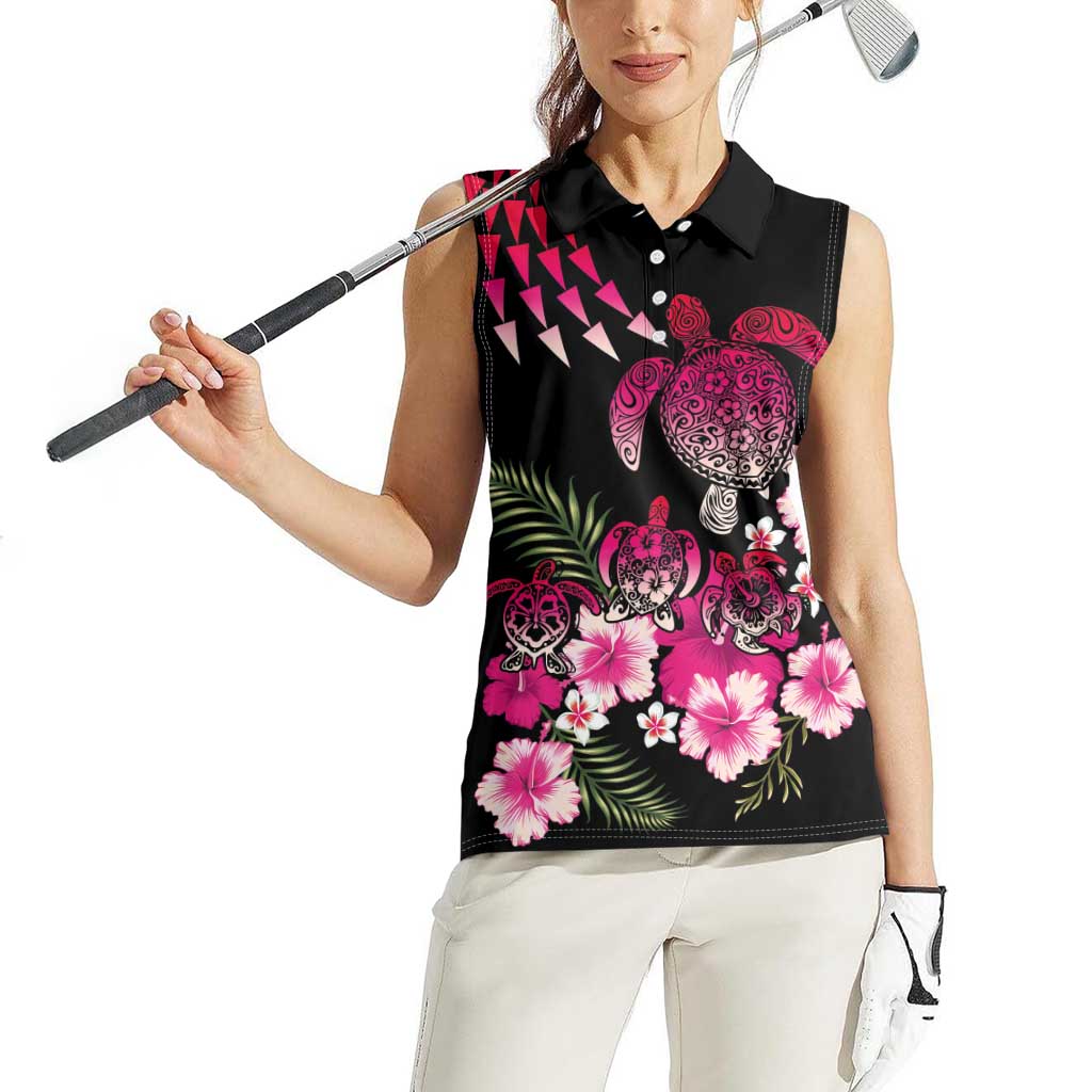 Hawaiian Hibiscus Turtle and Tropical Flower Women Sleeveless Polo Shirt Sweet Vibe